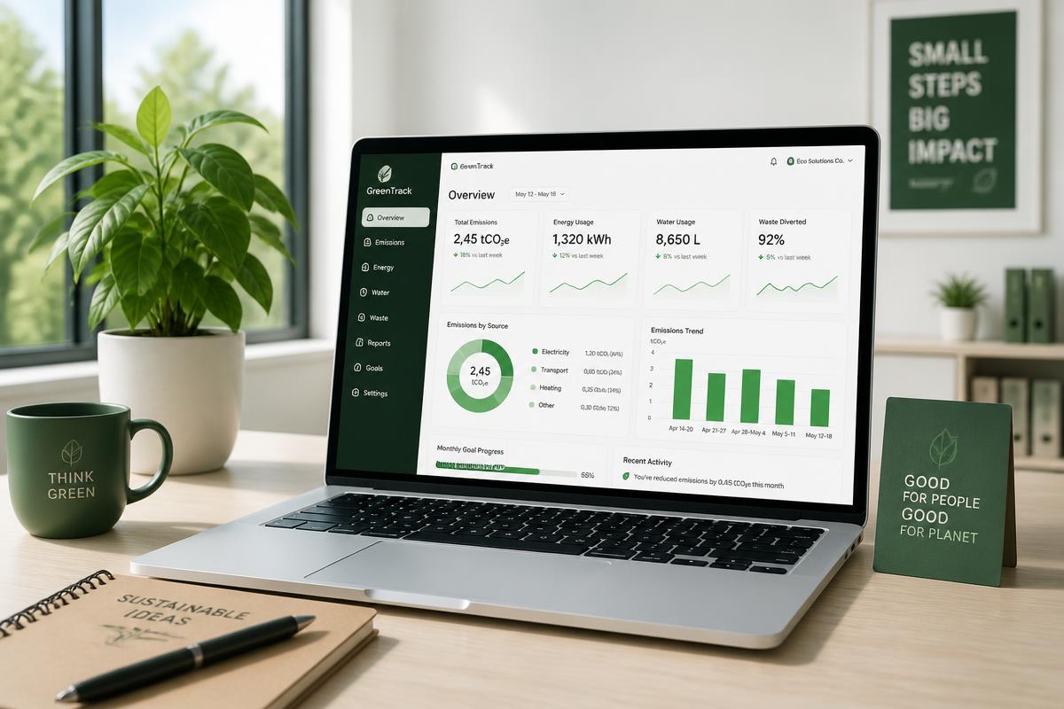 Dashboard de gestão ambiental em um notebook